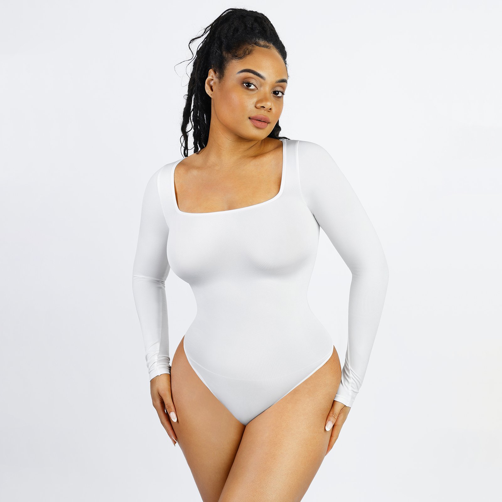Hexin 2023 New Slimming Seamless Shapewear Body Shaper Square Neck Long Sleeve Thong Bodysuit Women