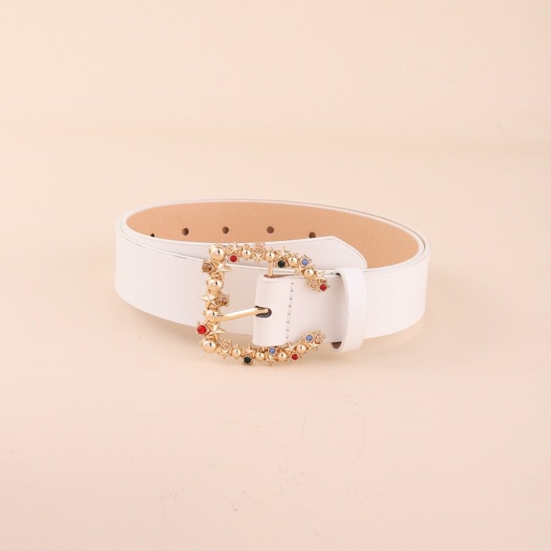 Women's Belt Colourful Rhinestone Inlaid Buckle Fashion Simple Belt Dress Jeans Decoration Belt