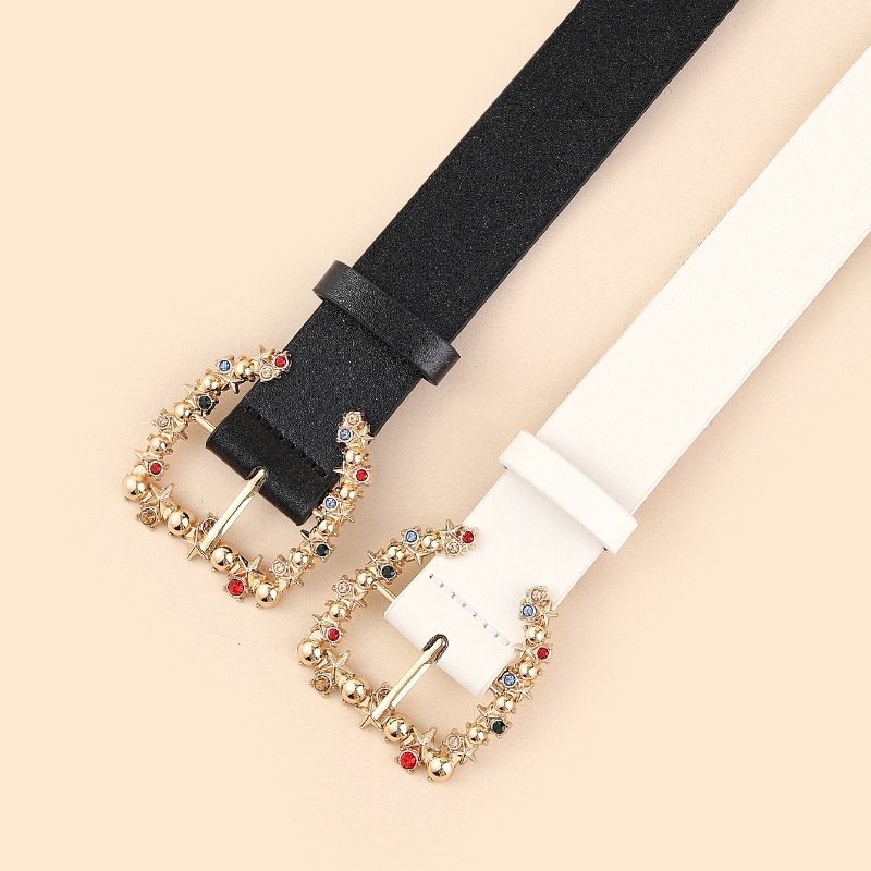 Women's Belt Colourful Rhinestone Inlaid Buckle Fashion Simple Belt Dress Jeans Decoration Belt