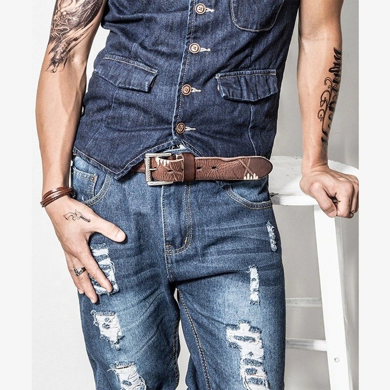 Real Cow Genuine Leather Belts for Man High Quality Plus Long Size Male Pin Buckle Waist Belt Strap