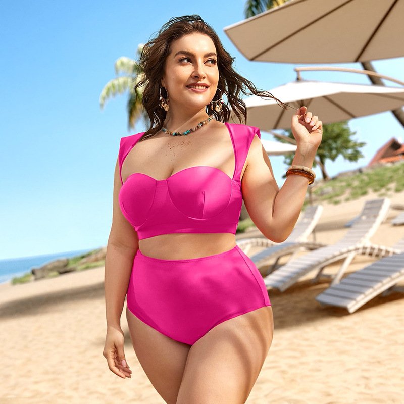 STOCK 4Colors Halter Neck Plus Size High Waist Bikini Women 3Pieces Swimwear Beach Skirt L-4XL Swimsuit
