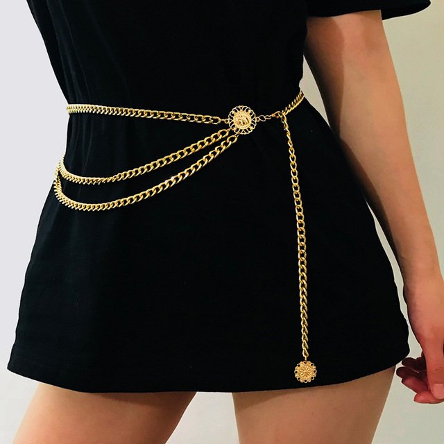 R.Gem. Summer Jewelry Multi Layer Metal Waist Chain Dress Belts Chain Belt Women Waist for Women