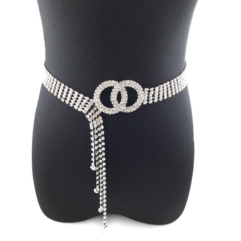 European and American jewelry rhinestone tassels crystal beads diamond women waist chain belt