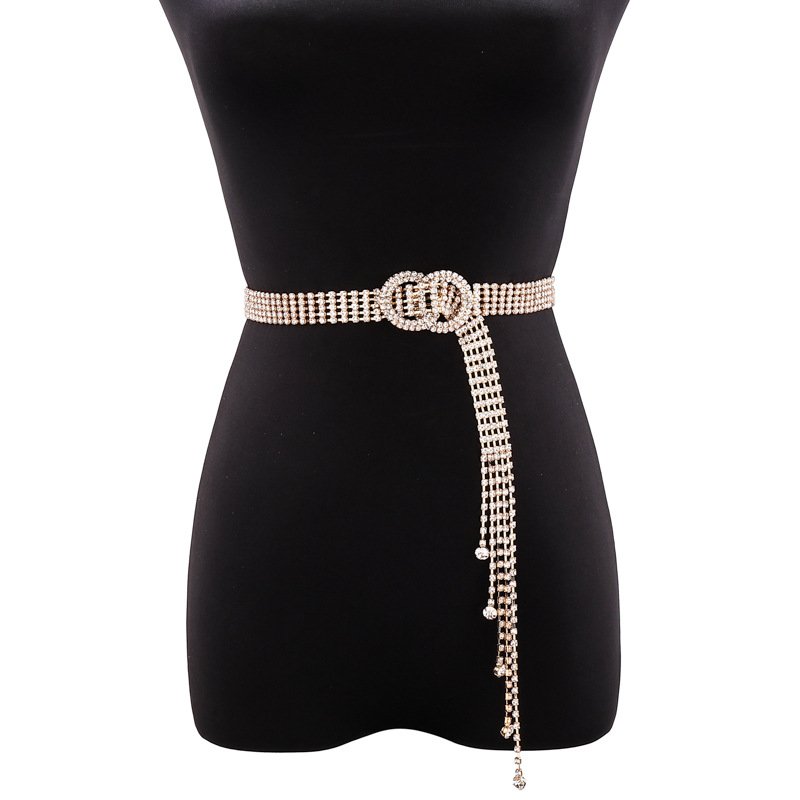 European and American jewelry rhinestone tassels crystal beads diamond women waist chain belt