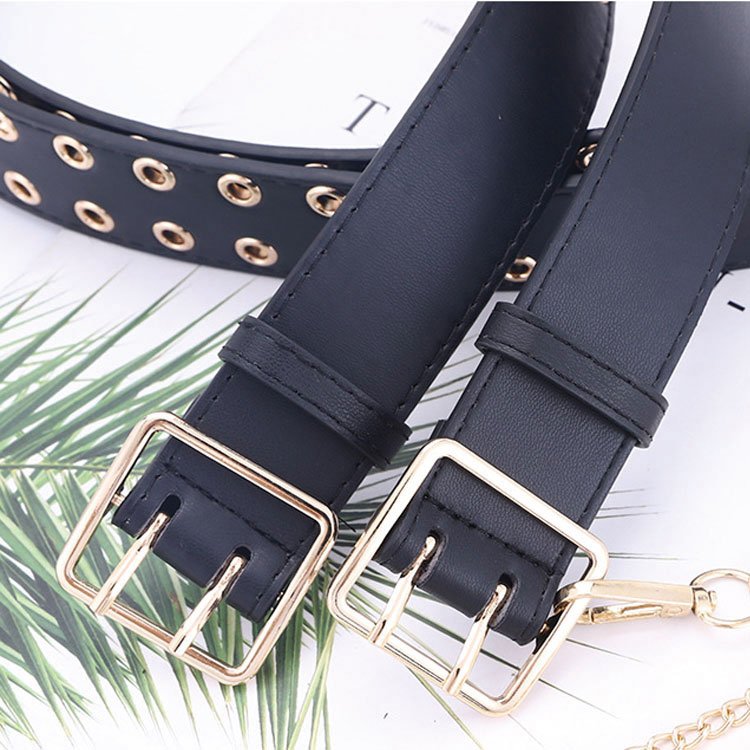 2024 Manufacturer's New Full Hole Decoration Fashion Belt Wholesale Latest Fashion Punk Luxury Women's Pu Belt