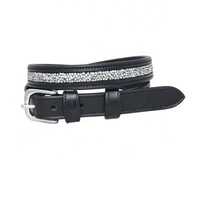 Manufacturers Black Leather Belt With Bling