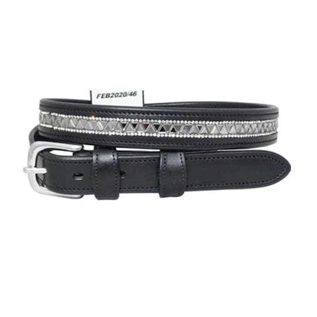 Manufacturers Black Leather Belt With Bling