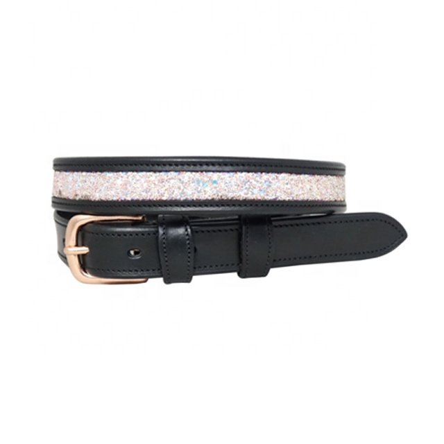 Manufacturers Black Leather Belt With Bling