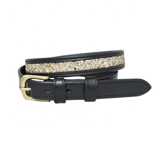 Manufacturers Black Leather Belt With Bling