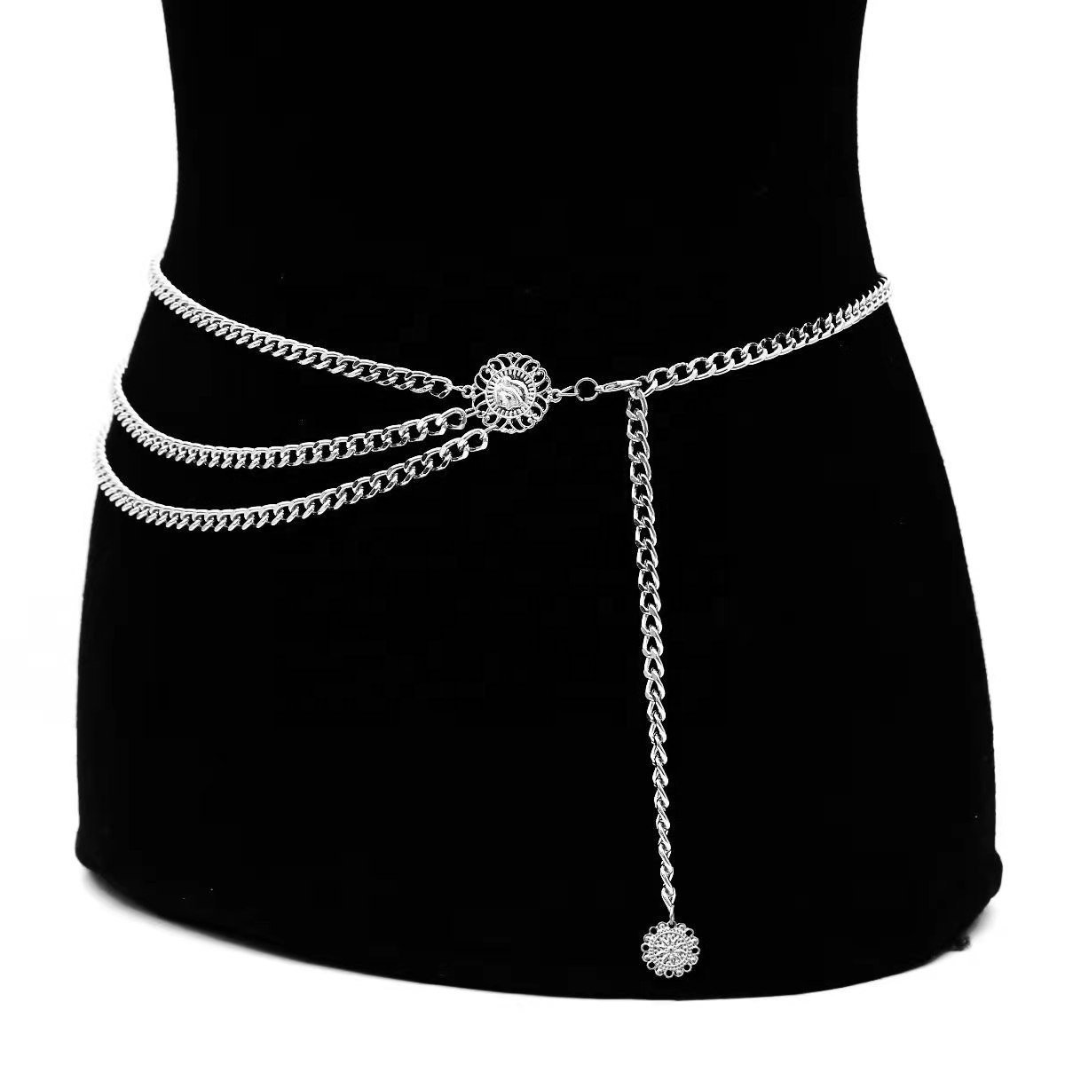 Sexy Long Belly Waistbands for Dress Jeans Skirt Glod Color Fancy Multilayer Metal Waist Chain Dress Belt for Women
