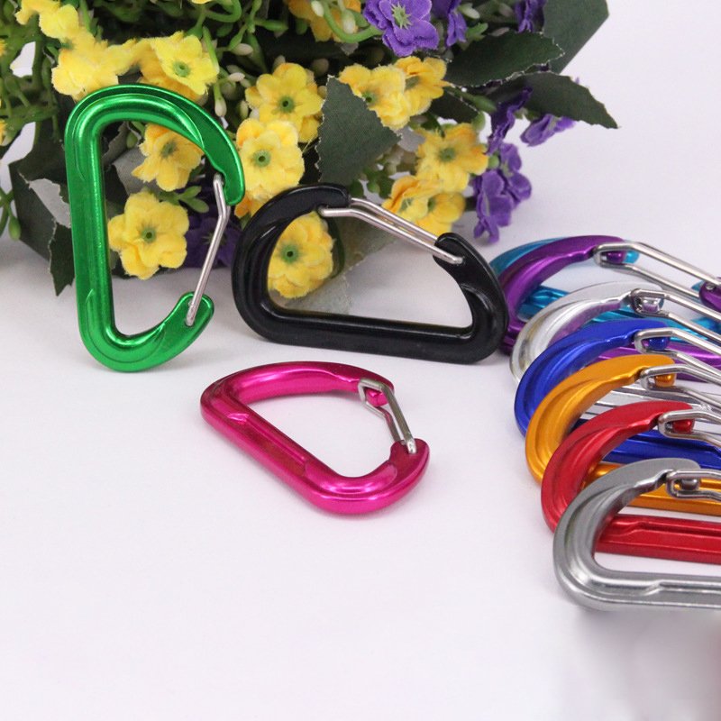 Factory wholesale custom logo small 6cm D shaped flat wire gate carabiner clip limbing carabiner hooks