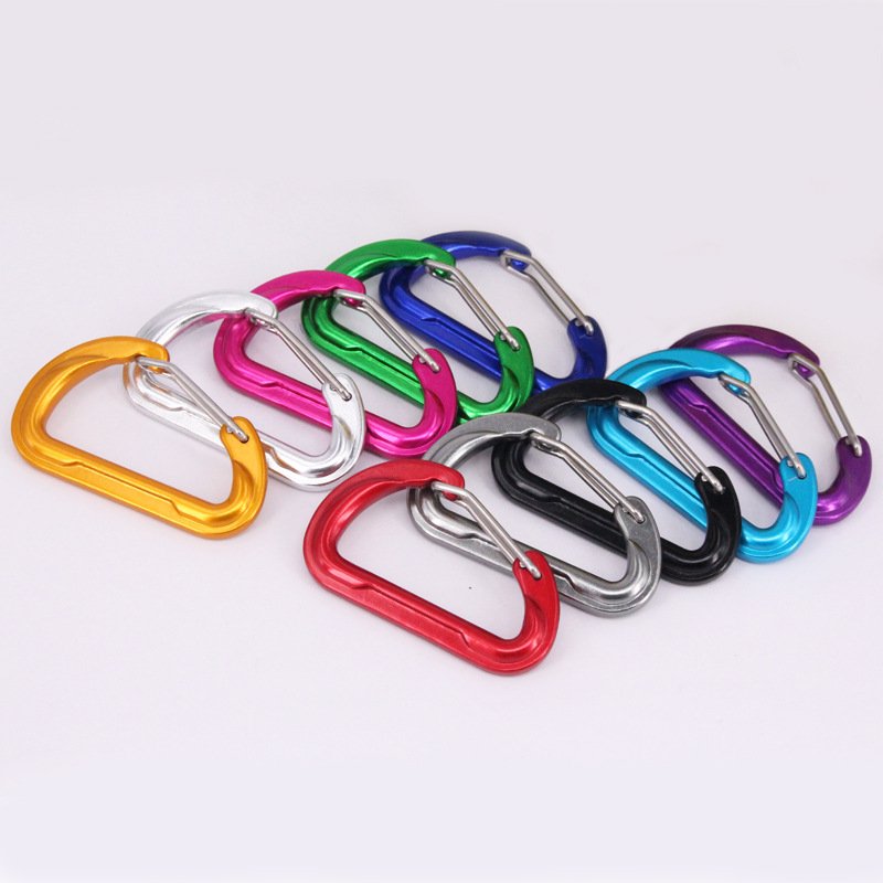 Factory wholesale custom logo small 6cm D shaped flat wire gate carabiner clip limbing carabiner hooks