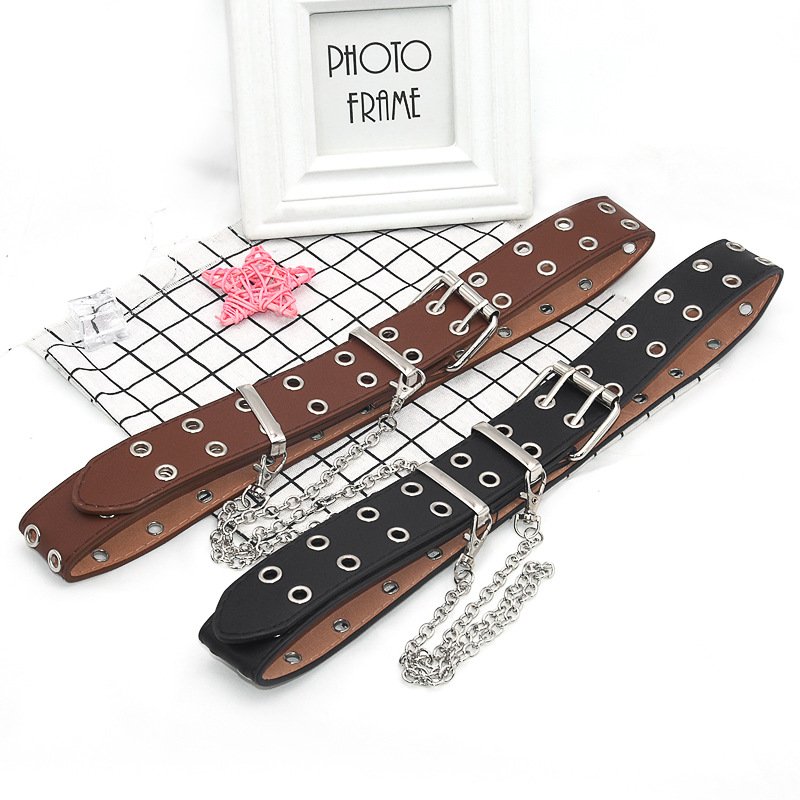 2022 Hot Sale New Fashion Punk Style Unisex Belts Pu Hip Hop Cool Waistband Personality Chain Men Women Belts