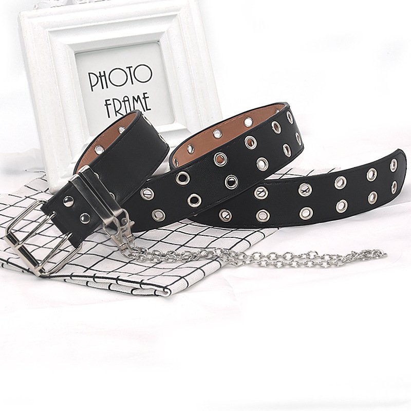 2022 Hot Sale New Fashion Punk Style Unisex Belts Pu Hip Hop Cool Waistband Personality Chain Men Women Belts