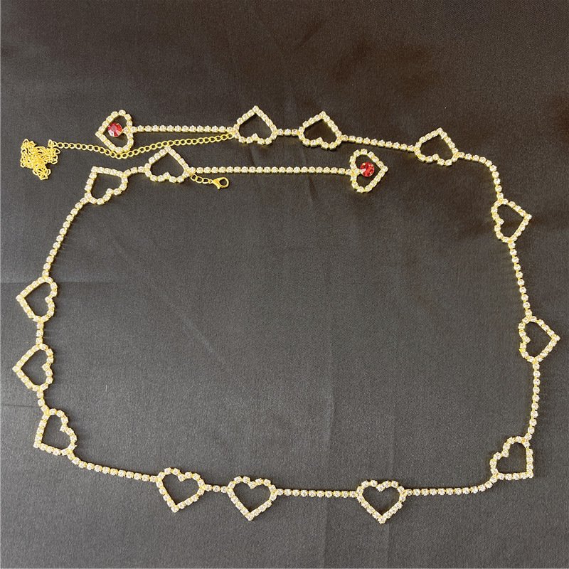 2023 Waist Chain Belt Heart Diamond Chest Body Jewelry Luxury Tassel Flashing Rhinestone Heart Waist Chain Gold Plated For Women