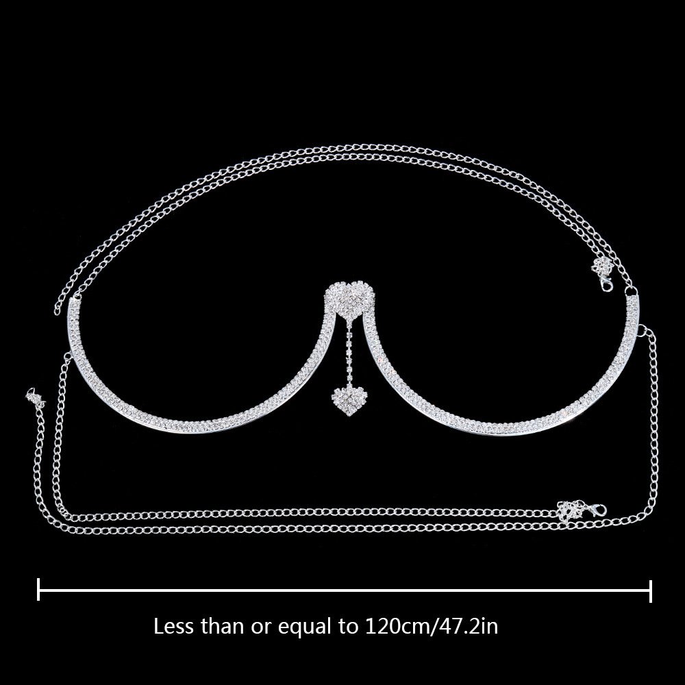 Trendy Gold Plated Multi-Layer Waist bra chest Chain Heart Diamond Body Jewelry for Weddings Sexy Fashion Accessory