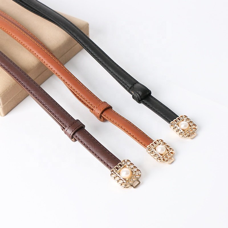 Fashion Casual Leather Pearl Waist Seal Ladies Waist Thin Belt Skirt Coat Accessories Belt