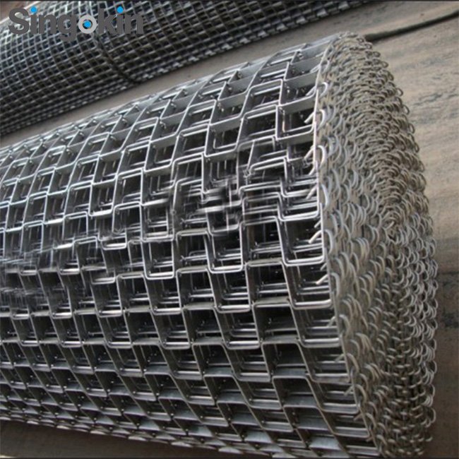 Metal Stainless Steel 304 Great Wall Honeycomb Flat Strip Wire Mesh Conveyor Belt Welded / Lock Edge Matching Gears