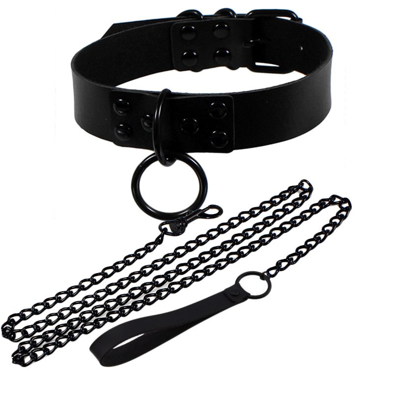 Women &Man Punk Gothic Sexy Rivet Alternative Metal Slave PU Leather Collar Traction Belt BDSM Bondage Choker Necklace