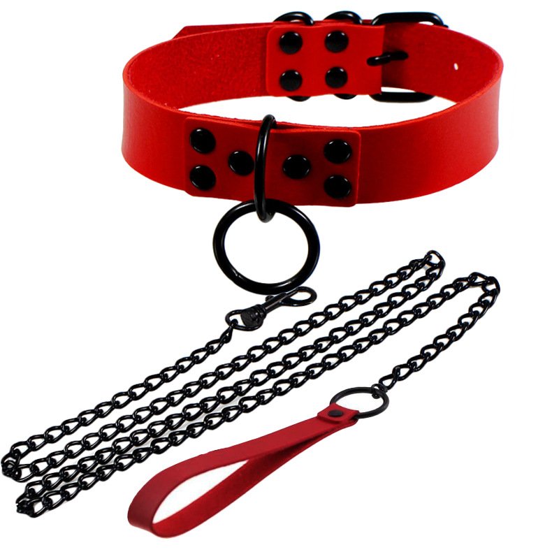 Women &Man Punk Gothic Sexy Rivet Alternative Metal Slave PU Leather Collar Traction Belt BDSM Bondage Choker Necklace