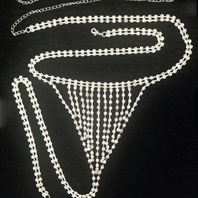 On Sale Dees Jewellery sexy bikini women thong panties body chain hip body chain for women girls rhinestones body chain