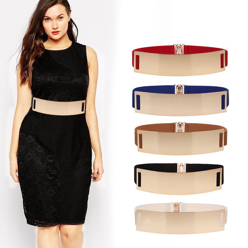 Korean Style Gold Metal Mirror Matching Wedding Dress Lady Belts Stretch