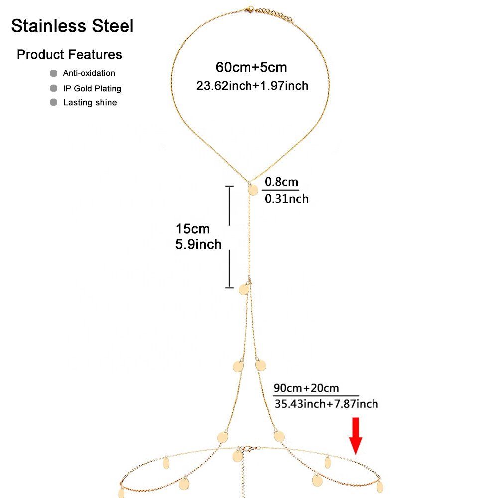 Thin Long Bra Chain Pvd 18k Gold Stainless Steel Waterproof Lady Sexy Belt Belly Waist Chain Fashion Jewelry Body Chain