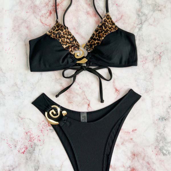 YY6154 Custom leopard print bikini beachwear adjustable bra cheeky bottom women's tie strings two pieces bikini