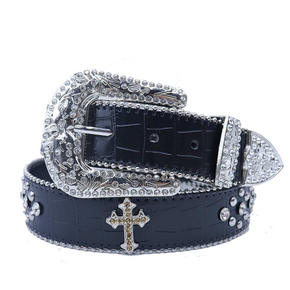 Custom Pink Gold Glitter Genuine Leather Belt Unisex Western Cowboy Luxury Rhinestone Bling Alloy Men's Women's Fashionable