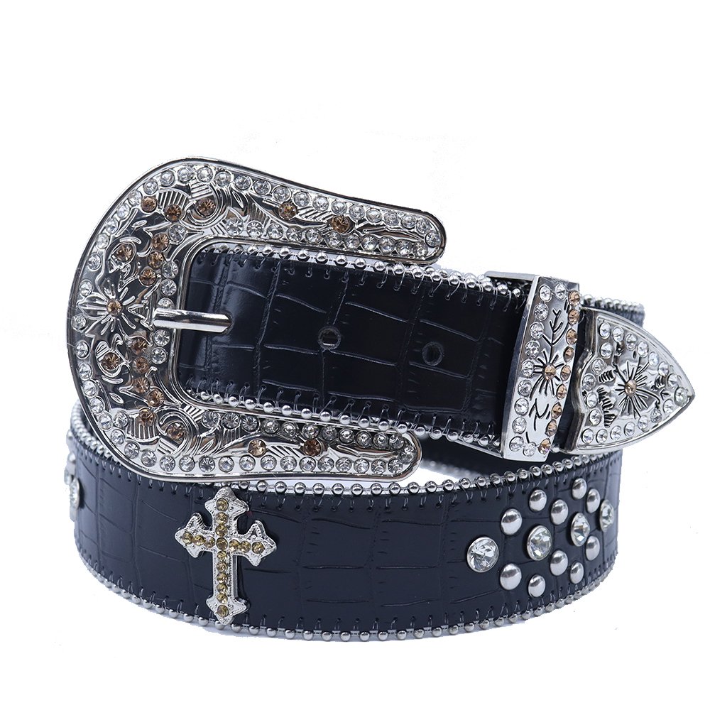 Custom Pink Gold Glitter Genuine Leather Belt Unisex Western Cowboy Luxury Rhinestone Bling Alloy Men's Women's Fashionable
