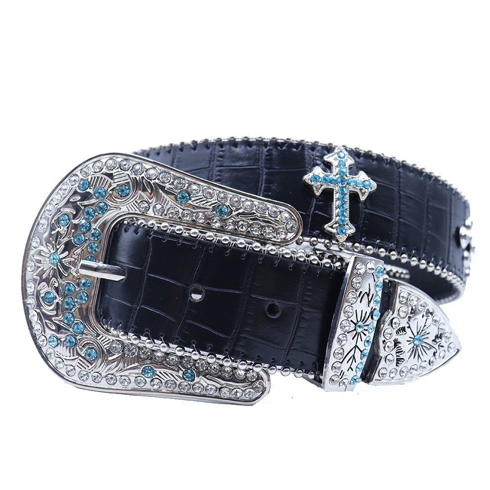 Custom Pink Gold Glitter Genuine Leather Belt Unisex Western Cowboy Luxury Rhinestone Bling Alloy Men's Women's Fashionable