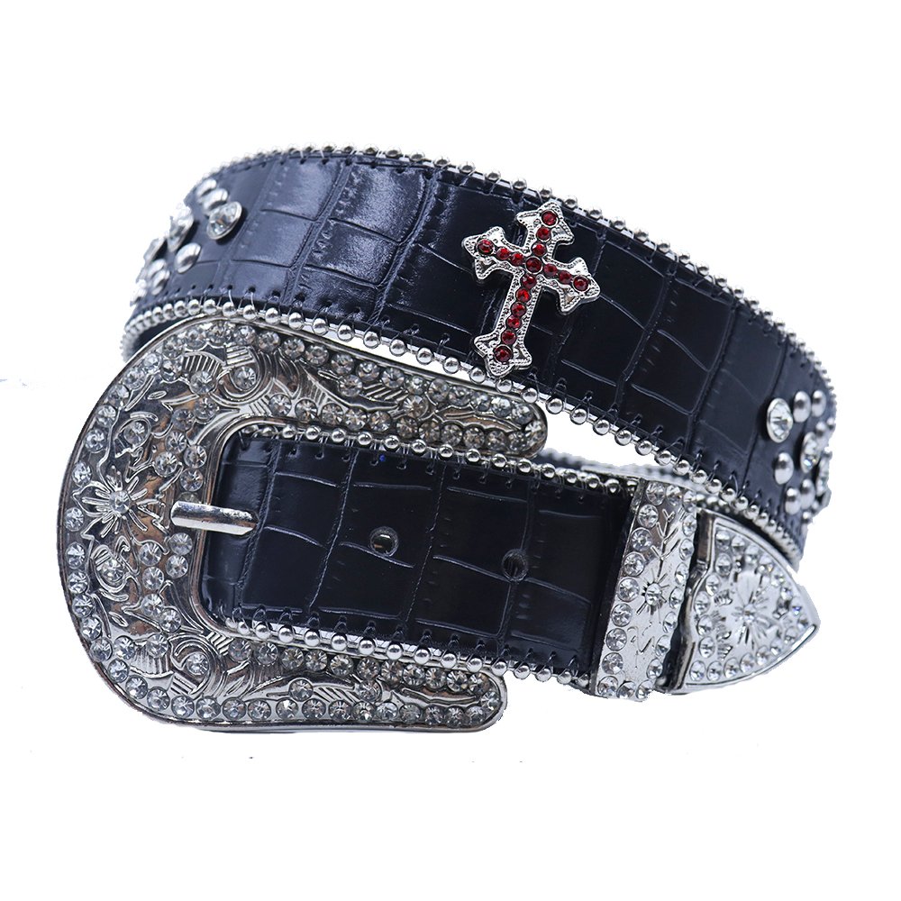 Custom Pink Gold Glitter Genuine Leather Belt Unisex Western Cowboy Luxury Rhinestone Bling Alloy Men's Women's Fashionable