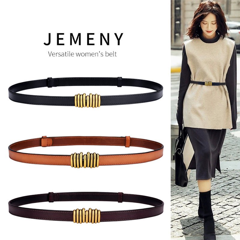 wholesale retro Genuine Leather belt thin waist belt chain Oemtailors adjust dress belt for women
