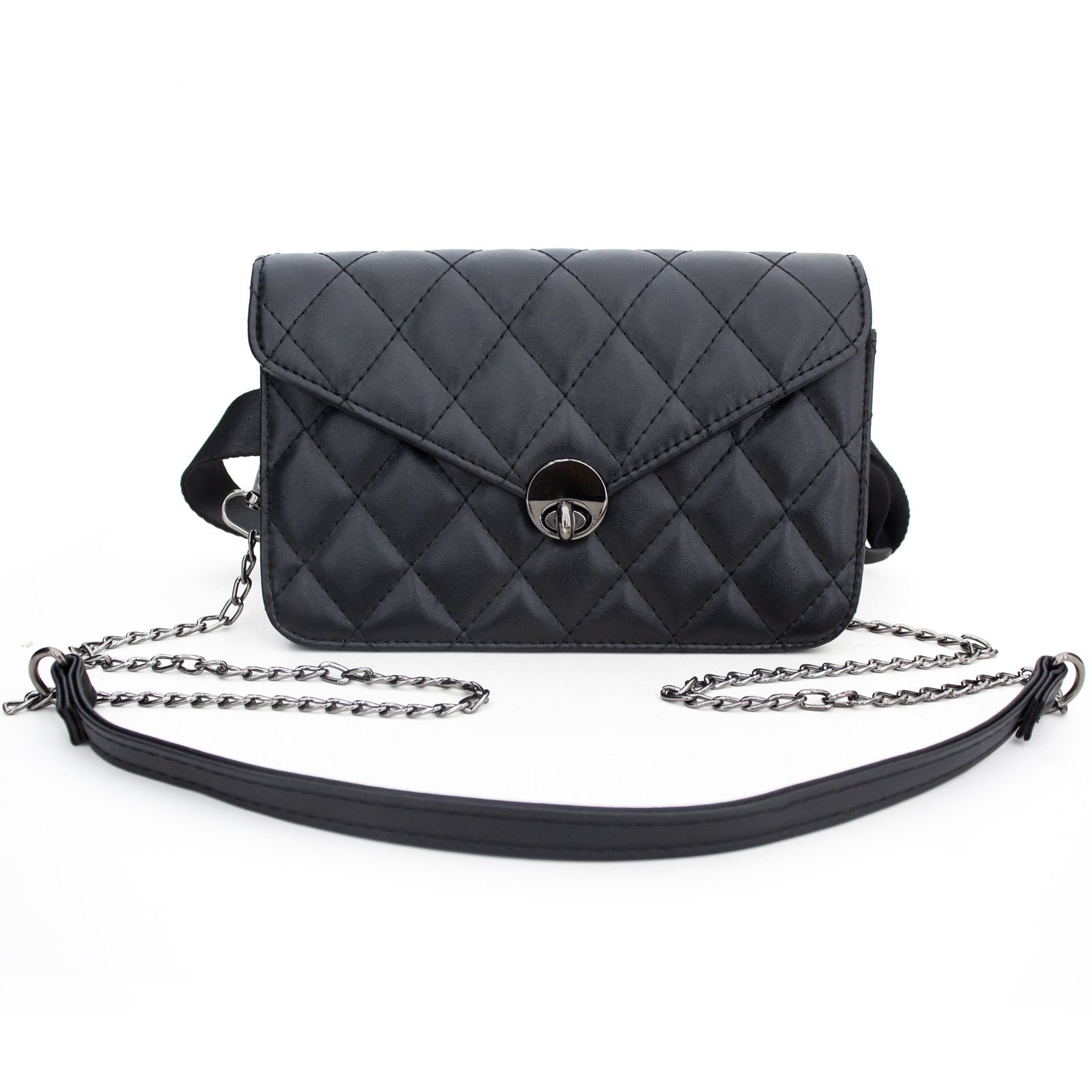 Leather Chain Belt Bag for Women Crossbody Waist Purse Fanny Pack Fashion Evening Clutch Mini Handbag Detachable