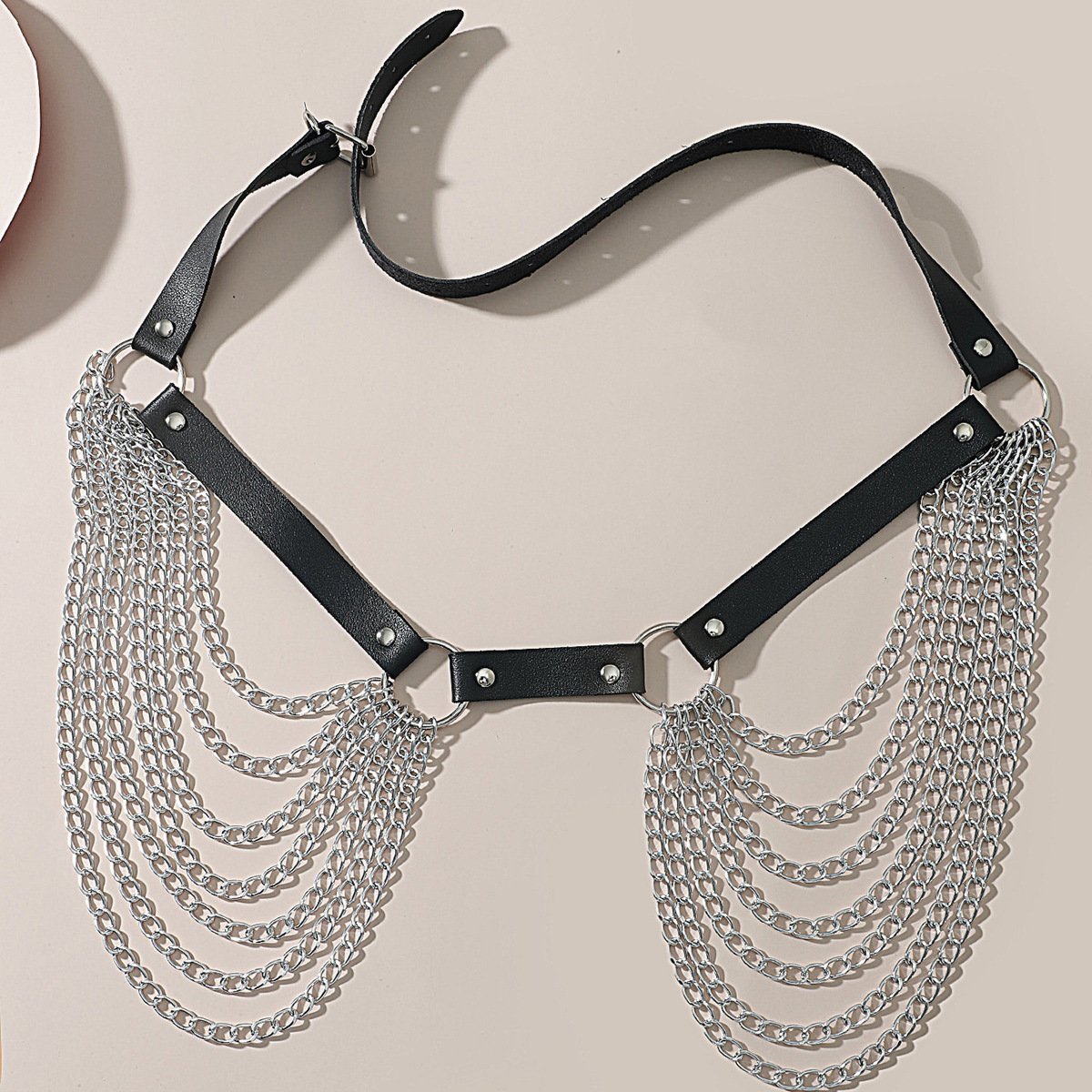 Punk Black Waist Chain Belt Leather Layered Belly Body Chains Rave Body Jewelry Accessories for Women and Girls