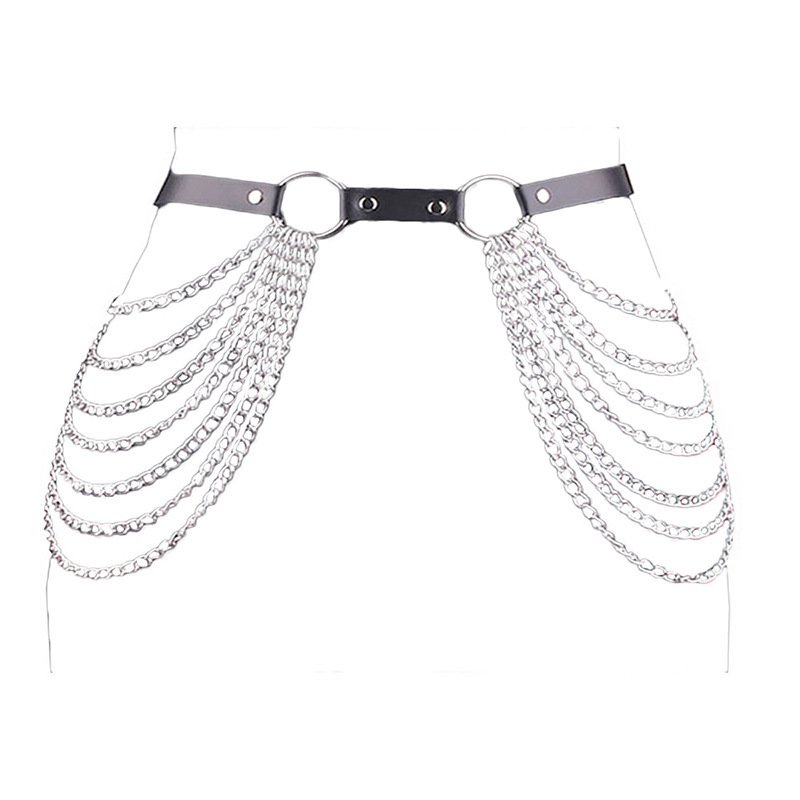 Punk Black Waist Chain Belt Leather Layered Belly Body Chains Rave Body Jewelry Accessories for Women and Girls
