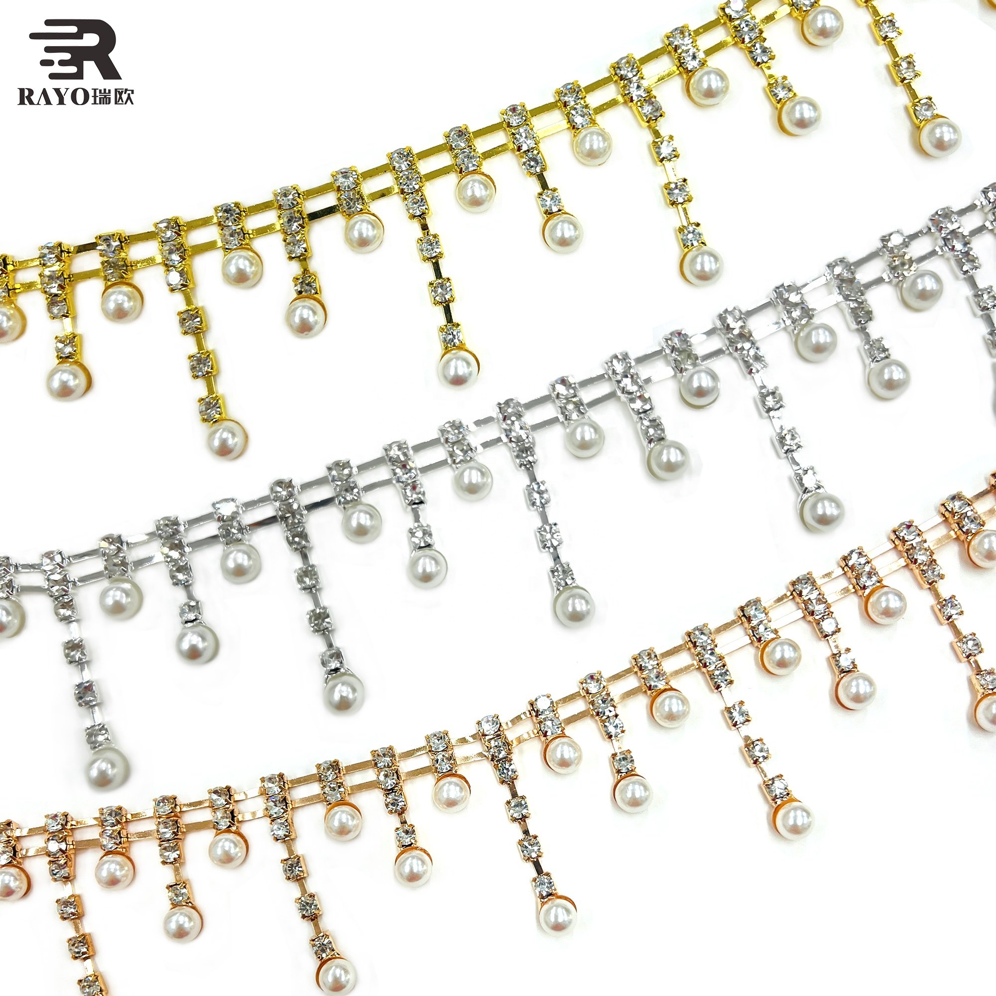 Over 500 Fancy Designs Rhinestone Pearl Cup Chain Trimming for Belt Shoes Bags Gymnastic Clothes Styles