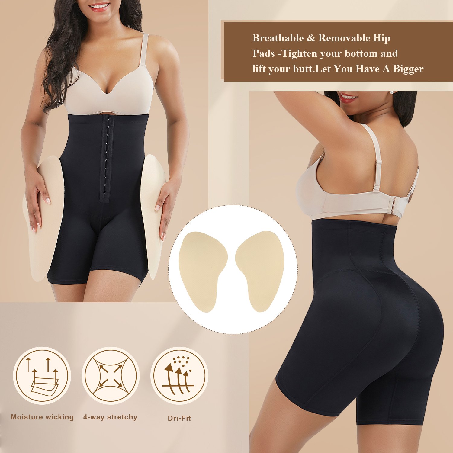 HEXIN Body Shaping Hip Padding Shapewear Detachable Crotch Pads And Butt Pads Women Body Shaper Slimming Butt Lifter