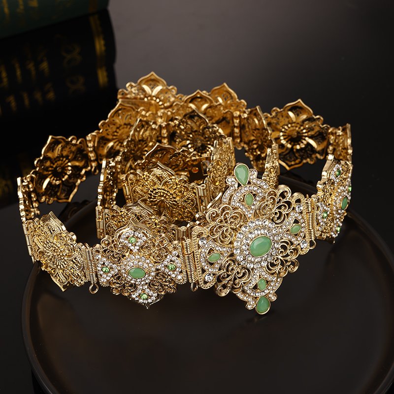 Classic Women's Body Jewelry Moroccan Style Metal Waist Chain Hollowed-Out Caftan Belt With Adjustable Length