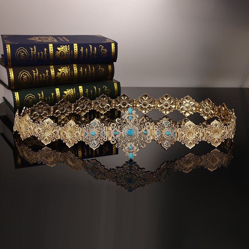 Classic Women's Body Jewelry Moroccan Style Metal Waist Chain Hollowed-Out Caftan Belt With Adjustable Length