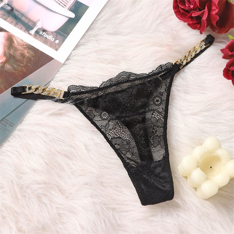 Sexy lace chain diamond belt women's underwear, refreshing and breathable lace girl thong