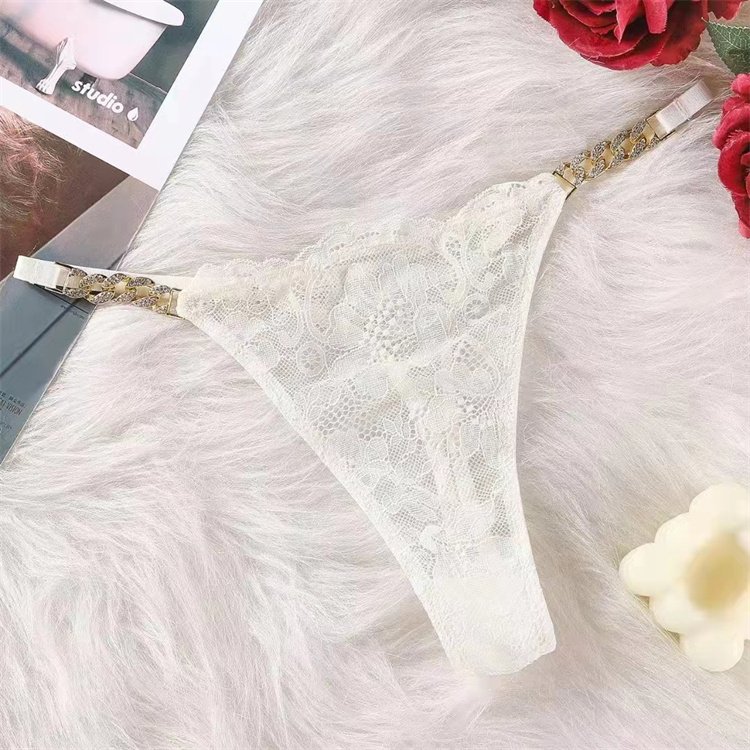 Sexy lace chain diamond belt women's underwear, refreshing and breathable lace girl thong