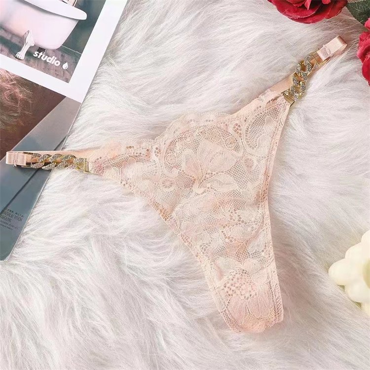 Sexy lace chain diamond belt women's underwear, refreshing and breathable lace girl thong