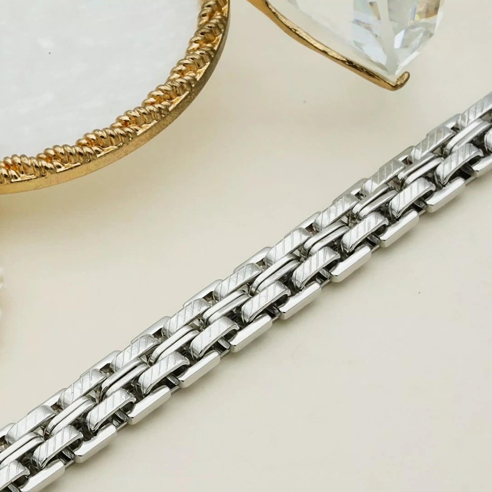 Hip-Pop Chunky Chain Watch Bracelet Stainless Steel Men, Personalized Jewelry Watch Stainless Steel Bracelet Set