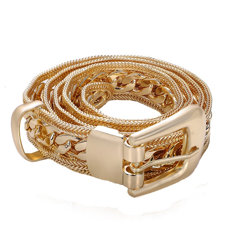 Hot Selling Fashion Women Luxury Gold Metal Leatheroid Body Waist Chain For Jewelry Jeans Belt Fashion