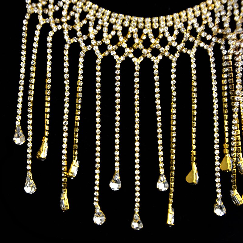 Womens fashion belts rhinestone roll chain crystal trim fringe for dress Tassel Droplet Water Diamond Necklace Rhinestone Chain