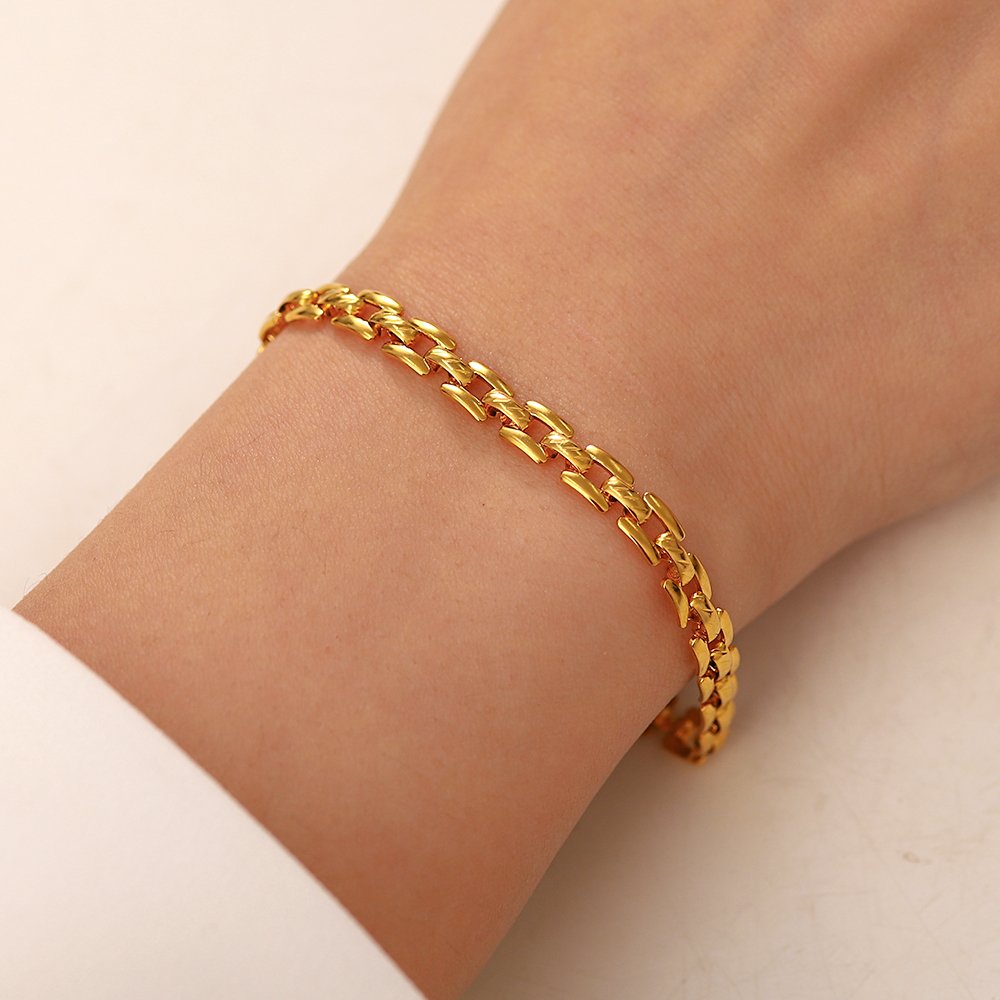 INS 18k Gold Plated Stainless Steel Jewelry Party Gift Geometric Wide Belt Bracelet for Girls