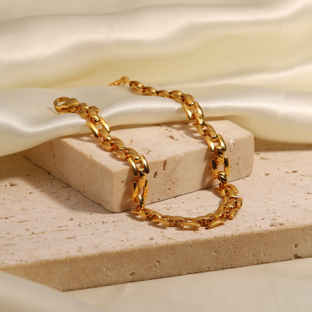 INS 18k Gold Plated Stainless Steel Jewelry Party Gift Geometric Wide Belt Bracelet for Girls