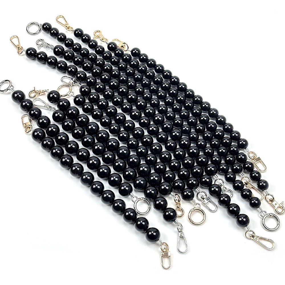 RW 8-14MM Black Imitation Pearl Bead Bag Chain Handle Bracelet Handbag Wallet Clutch Purses Crossbody Chain Replacement Straps