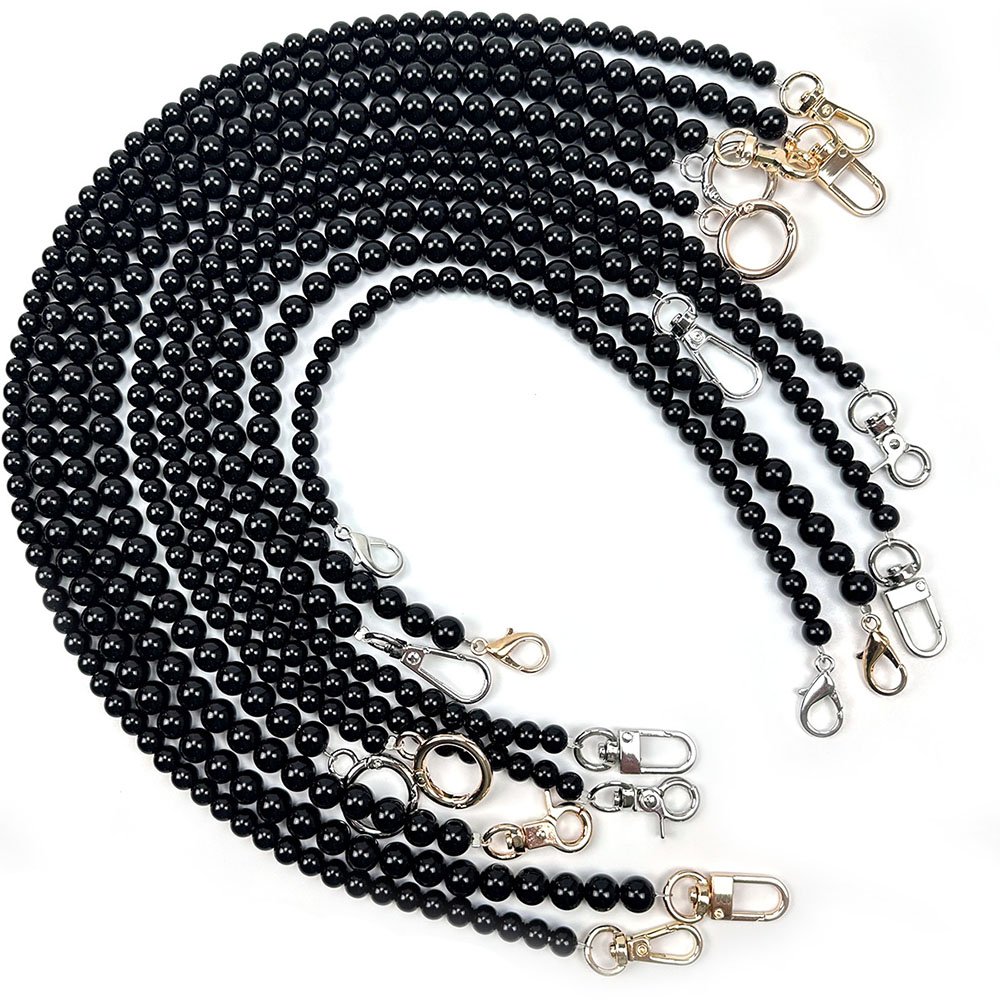 RW 8-14MM Black Imitation Pearl Bead Bag Chain Handle Bracelet Handbag Wallet Clutch Purses Crossbody Chain Replacement Straps